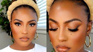 DETAILED FLAWLESS FULL GLAM MAKEUP TUTORIAL FOR BEGINNERS|| PEACHY MAKEUP #woc #brownskin #darkskin