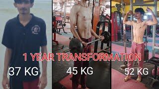 Skinny To Muscular | 37 to 52 kg | 1 Year Transformation | #motivation #athletic #bodybuilding