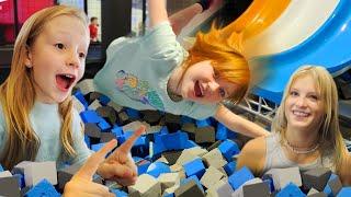 ADLEY & NASTYA NiNJA JUMP PARK!! Payton teaches GYMNASTiCS & Ninja Kidz trampoline tricks!