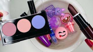 Coloring Slime with Cute Pink🩷PurpleLipstick Lip Balm & Eyeshadow! ASMR & Satisfying Makeup Slime!