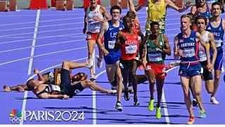 Carnage! Pushing and shoving sends multiple runners down in 5000m heat | Paris Olympics | NBC Sports