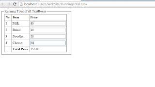 Asp.Net and jQuery to calculate Running Total of  Textbox values and show in Label or TextBox contro