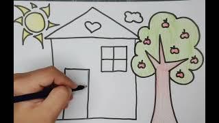 How to draw "MY HOME " EASY AND FAST. QANDAY QILIB "MENING UYIM"NI CHIZISH. OSON VA TEZ