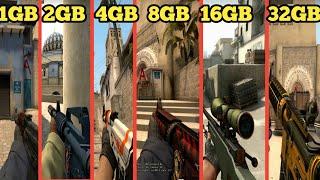 CSGO 1gb ram vs 2gb ram vs 4gb ram vs 8gb ram vs 16gb ram vs 32gb ram