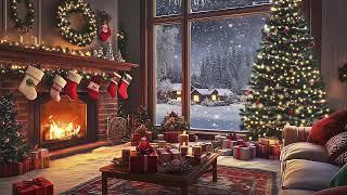 Christmas Jazz Instrumental Music  Cozy Christmas Cabin Ambience Space & Fireplace Sounds to Relax