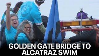 Group swims from Golden Gate Bridge to Alcatraz for awareness of cultural land | KTVU