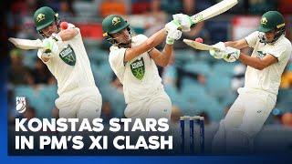 Every Boundary! - Sam Konstas ERUPTS with timely ton in PM's XI clash against India | Fox Cricket