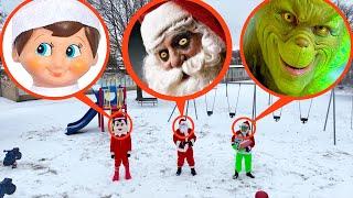 drone catches Santa Claus vs The Grinch vs  Elf on the Shelf at haunted park (huge battle!)