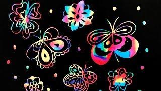 SCRATCH ART DOODLE FLOWERS AND BUTTERFLIES | Magical Brush Art 