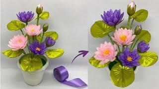 DIY | How To Make Lotus Flowers From Satin Ribbon | Satin Ribbon Flowers Easy