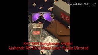 RAY BAN Sunglasses Aviator Authentic RB 3025 Metal Gold/ Purple Mirrored