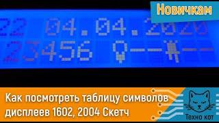 Как посмотреть таблицу символов дисплея 1602, 2004 Скетч