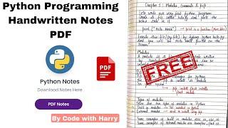 Download Python Programming Handwritten Notes PDF - Link in Description!" By Code with harry ||