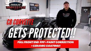 C8 CORVETTE GETS PROTECTED!! FULL FRONT END CLEAR BRA PPF + PAINT CORRECTION + CERAMIC COATING!!