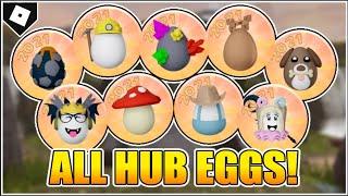 How to get ALL 9 HUB EGG BADGES in EGGHUNT 2021 HANGOUT! [ROBLOX]