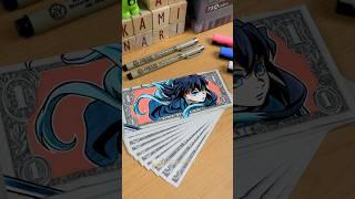 Drawing Muichiro Tokito on a Dollar  - with Apps AR drawing  #shorts #drawing #demonslayer