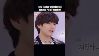 Suga reaction when taehyung said I liked you the most#vmin #suga #taehyung #jimin #bts #shorts