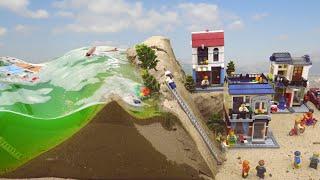 LEGO DAM BREACH EXPERIMENT - LEGO CITY DISASTER - TOXIC FLOOD vs LEGO SETS