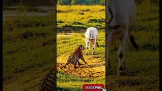 The mother cow vs strong tiger #cow #cutecow #resuse #babyanimals #motherlove #shorts