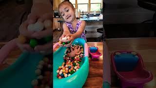 ASMR! Cute Baby Girl & Baby Doll Play with Gumballs in the Bath #satisfying #asmr #shorts #baby