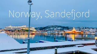 【4K/HDR】Norway Sandefjord | Night Walk In The Snow - Relaxation Scenes With Ambient Sounds