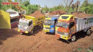 Rc Excavator, Mobil Truk Oleng RC Canter Fuso Muat Tanah Merah Dump Truck Isuzu nmr Oleng Terguling