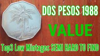 1988 2 PISO (DOS PESOS) MINTAGES AND VALUE..Worldcoin&Currency.ALEJANDRO BELGA TV