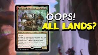 Can you build Hugs, Grisly Guardian in Commander using only lands?