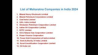 #Maharatna Companies#Navratna Companies# India 2024#