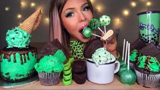 ASMR MINT CHOCOLATE CHIP ICE CREAM, SPOONS, TAPIOCA, ICE CREAM CAKE, BUBBLE TEA, CAKE POP MUKBANG 먹방