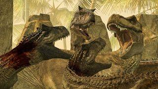 Rexy vs Carno vs Allosaurus (JURASSIC WORLD REBIRTH ANIMATION)