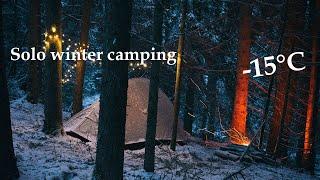 Solo winter tent camping | Alone in the snowy forest  |  Lithuania Uosupis river | No talking | ASMR