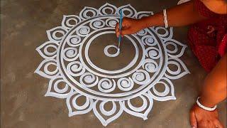 festival special floor alpona design / Beautiful Round Alpona Designs For Beginners / rangoli design