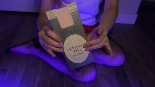 ASMR Vintage Christian Dior Nylon Stockings Unboxing Rubbing, Hosiery Scratching Legs Feet