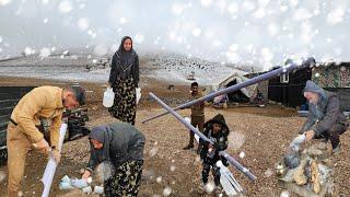 Beautiful snowy day: Ali's nomadic family begins plumbing