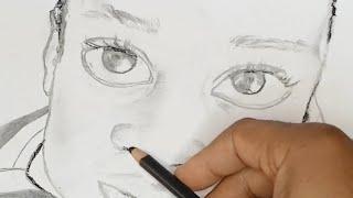 I draw a child with wide eyes using graphite and charcoal pencils / Step by Step, very easy