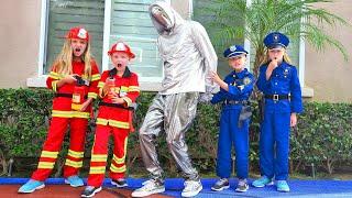 Kid Firefighters and Girl Cops Stop Faceless!!!