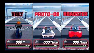 Volt VS Proto-08 VS Roadster 2024 Tesla Sound Car Fastest Speed Test in Roblox Jailbreak