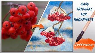 Watercolor painting of mountain ash in the clouds easy and step by stepTutorial For Beginners