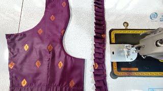 Very unique model frill blouse back neck design cutting and stitching full video#blouse #backdesign