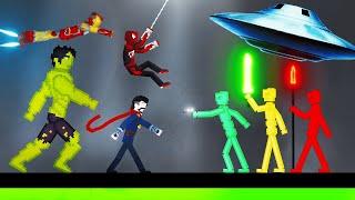 Avengers vs Alien Team on Acid Sea in People Playground