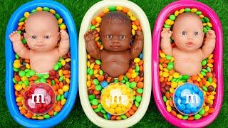 4 Minutes Satisfying Video | Mixing Funny Candy ASMR & Make Up in 3 Bathtubs with Magic M&M's Slime