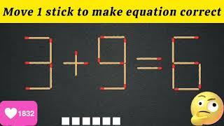 Matchstick Puzzle.Move 1 stick to make equation correct  #matchstickpuzzle #matchstickriddles