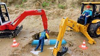 Story sand excavator and water pipe repair | Best animal protection toy truck | Toy video for kids