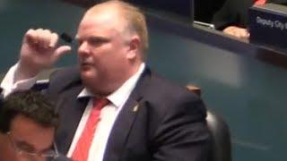 Toronto Mayor Rob Ford pantomimes drunk driving during City Council