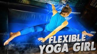 Frontbend training. Demonstration of yoga poses. Flexible yoga girl.