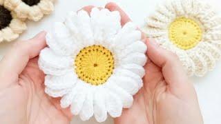 Вяжем крючком объёмный цветок "Ромашка" Мотив крючком Crochet a beautiful flower daisy with 