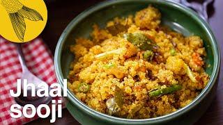 Jhal suji—savoury semolina with seasonal vegetables—Bengali tiffin or breakfast recipe