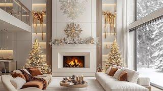 Cozy Fireplace Sounds & Smooth Christmas Jazz  Winter Apartment with Snow Falling for Relaxation