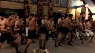 What a  Haka in a Marae looks like. ( a cultural and holy site of the natives of New Zealand )